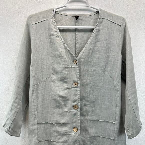 Inizio Linen Button Front Long Line Jacket Gray Small - Picture 3 of 12